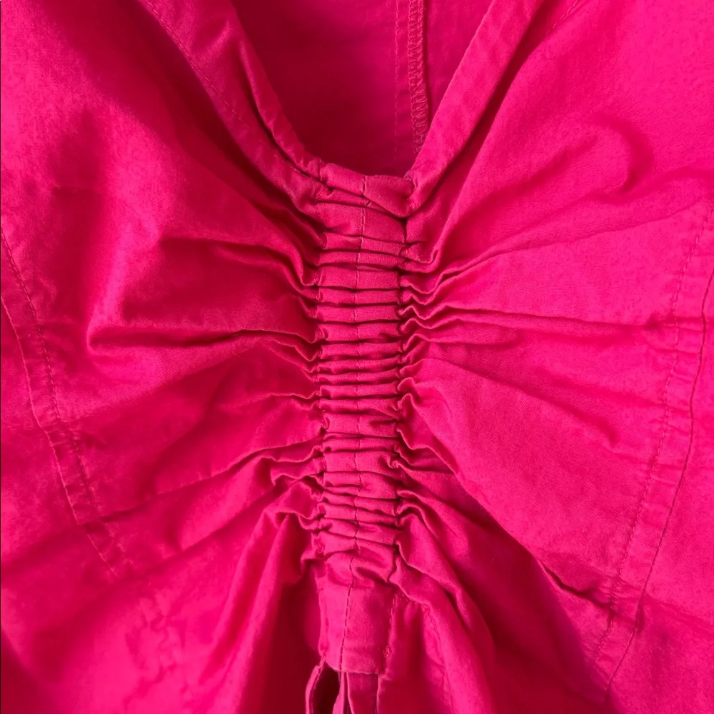KITRI Ruched Cotton Blouse Top Fuchsia Pink - Picture 3 of 8